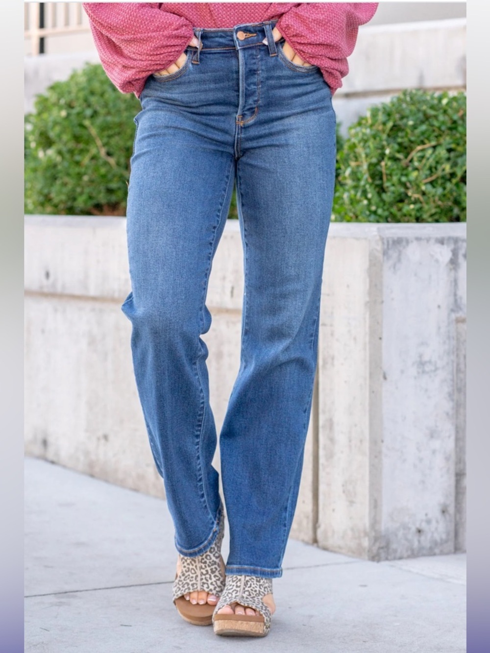 Judy Blue Johnny High Rise Hidden Button Fly Dad Jeans Medium Wash Blue 29 - Picture 2 of 16